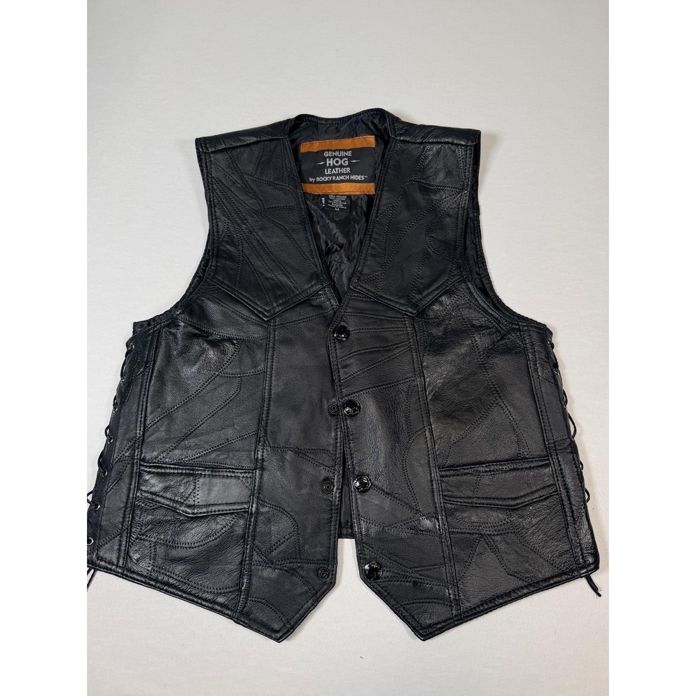 Rocky Ranch Hides Vest Mens Medium Black Genuine Hog Leather Motorcycle Biker